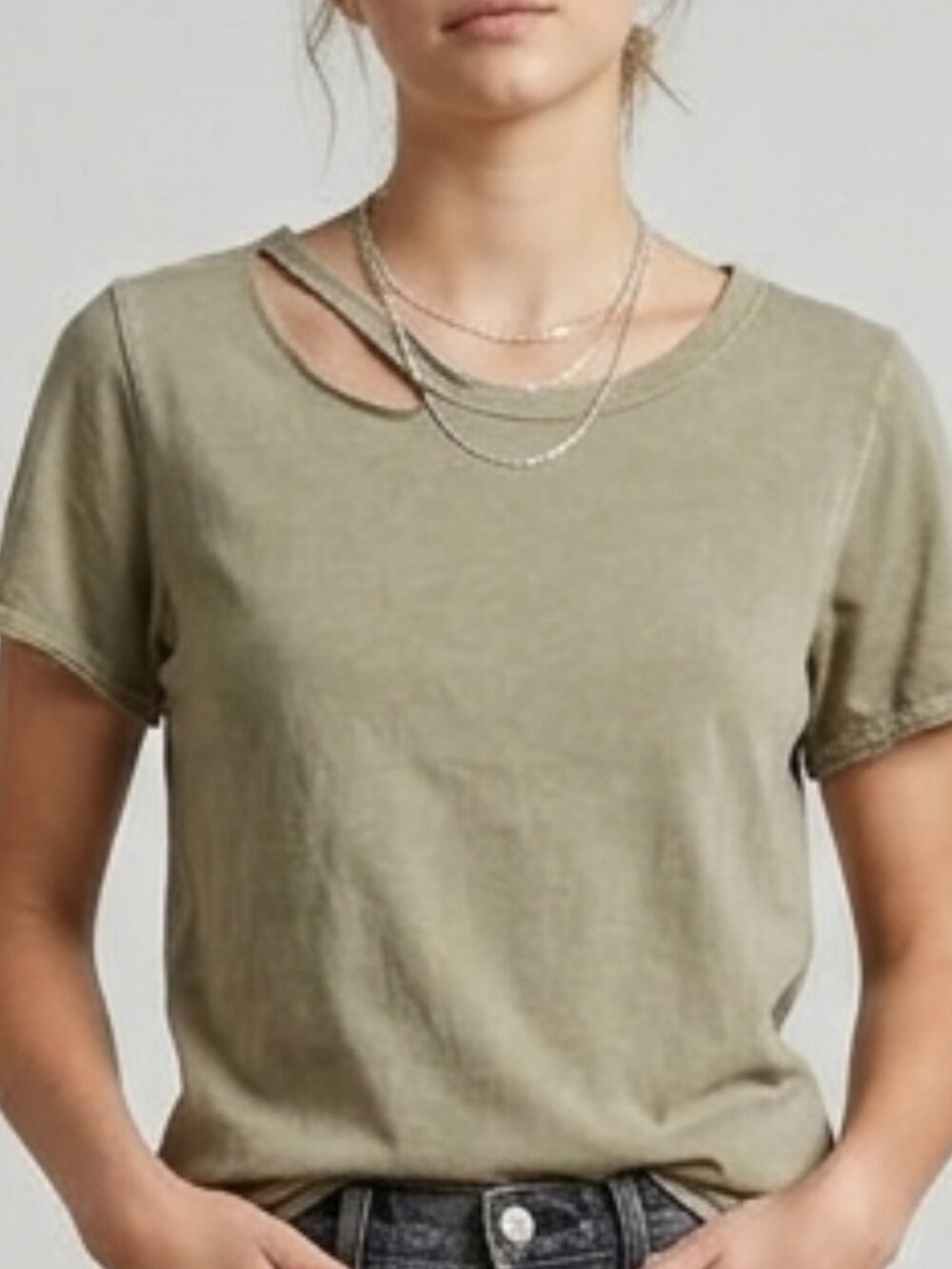 t.la Anthropologie Olive Green Cutout Neck Tee Size S